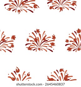 pattern of fireworks in different shades of orange with different maple leaves of different shapes and colors, for Canada Day	