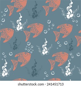 pattern with fish and bubbles. vector