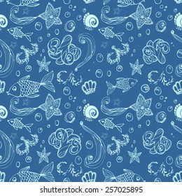 Pattern - fish and marine inhabitants in water.