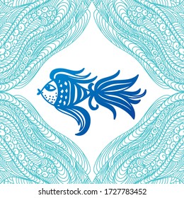 Pattern fish and sea frame. Vector illustration