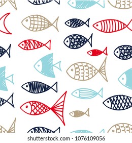 Pattern Of Fish In The Style Of Doodle.