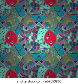 Pattern with fish. Vector illustration. Sea fish on colored background.