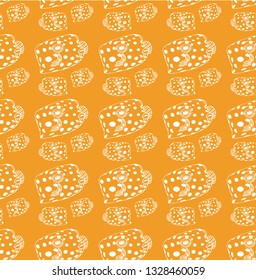 Pattern with fish, white color, contour, isolated on yellow background, stock vector illustration for design and decor, prints, fabrics, wrapping paper, marine theme, eco, sea