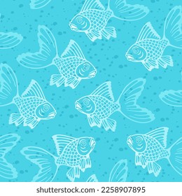 Pattern with fish. White fish on a blue background. Seamless pattern.
