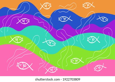 pattern fishes and colurful background. Vector illustration design for presentation; banner; cover; web; flyer; card; poster; wallpaper; and decoration