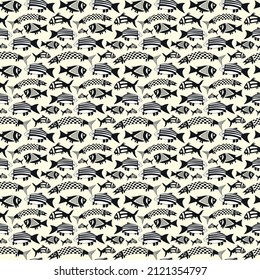 Pattern with fishes Culture Mimbres on white background. Vector. Graphic. 