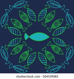 Pattern with fishes, halftone.