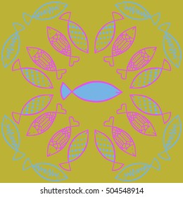 Pattern with fishes, halftone.