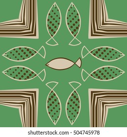 Pattern with fishes, halftone, stripes.