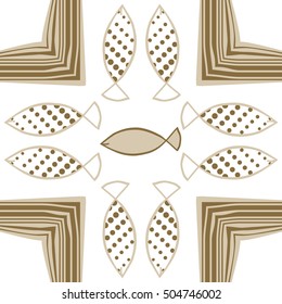 Pattern with fishes, halftone, stripes.