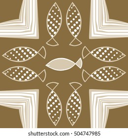 Pattern with fishes, halftone, stripes.