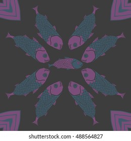 Pattern with fishes. Hand drawn.