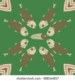 Pattern with fishes. Hand drawn.