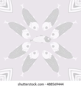 Pattern with fishes. Hand drawn.