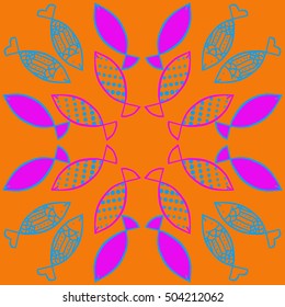 Pattern with fishes motif. Halftone.