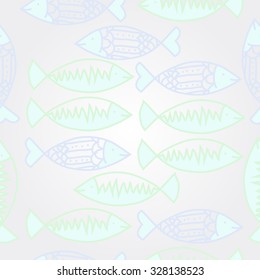Pattern with fishes   motif, spots,fish, ellipses, zigzag . Hand drawn.