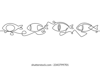 Pattern with fishes that repeats horizontally. Vector Background.