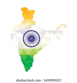 pattern of flag patriotic indian in shape map with ashoka chakra