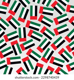 Muster mit der Flagge der Vereinigten Arabischen Emirate. Illustration mit Flaggendesign. Helles, nahtloses Muster. Vektorgrafik.