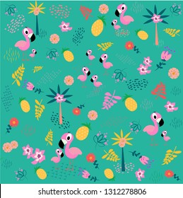 Pattern with flamingo in nice color. Vector in EPS 10