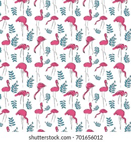 Pattern flamingo  vector illustration with leaves 