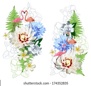 pattern of flamingos and exotic flowers