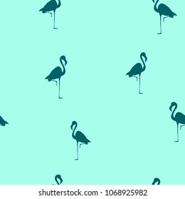 Pattern with flamingos on a blue background. Monochrome flamingos. Nature. Flamingo.