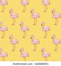 Pattern with flamingos. Vector ornament with pink flamingos. Summer design.