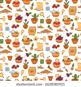 padrão de ilustrações de cor plana de plantação de jardim. Dedicado à natureza, ao crescimento sustentável e ao desenvolvimento. É usado em blogues de jardinagem, projetos ambientais e artigos sobre agricultura.