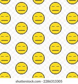 Pattern of flat expression emoticons in transparent background. 8-bit pixel art backdrop. Vector illustration. Vector Illustration