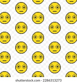 Pattern of flat shocked emoticons in transparent background. 8-bit pixel art backdrop. Vector illustration. Vector Illustration