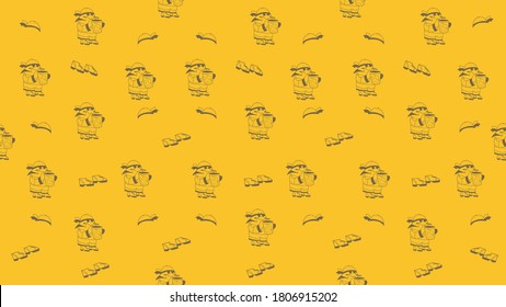 Pattern flat vector seamless Penguin holding bucket, shoes and pirate bandana 