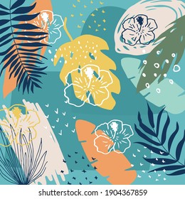 Pattern of floral and abstract shape, sticker, design element, plant, leaves, hand drawn in trendy doodle style. Vector illustrations for paper, cover, fabric, interior decor.