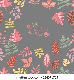 Pattern with floral and acorns in bright colors, Background with maple autumn leaves,