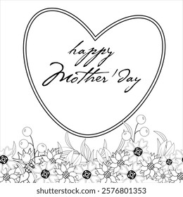 pattern floral doodle heart in happy mother's day lettering
