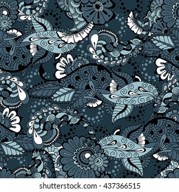 Pattern with floral elements. Floral background. Seamless pattern for your design wallpapers, pattern fills, web page backgrounds, surface textures.