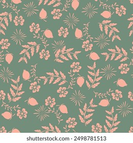 Pattern of floral elements. Decoration elements for design invitation, greeting cards, textile. Winter plants for Christmas decoration.