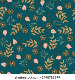 Pattern of floral elements. Decoration elements for design invitation, greeting cards, textile. Winter plants for Christmas decoration.