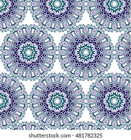 Pattern of floral flower tile circles. For wallpaper pattern, surface textures ornament, fabric textile pattern. 