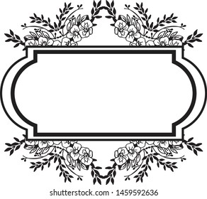 Pattern floral frame black and white, isolated on white background, for decoration of card. Vector