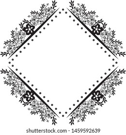 Pattern floral frame black and white, isolated on white background, for decoration of card. Vector