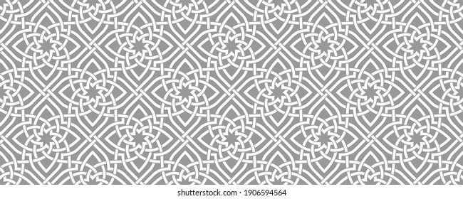 Pattern with floral and geometric elements. Intersecting curved and straight bold stripes forming abstract floral ornament. Vector background for design. Seamless Decorative lattice for louver.