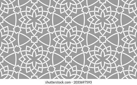 Pattern with floral and geometric elements. Intersecting curved and straight bold stripes forming abstract floral ornament. Vector background for design. Seamless Decorative lattice for louver.