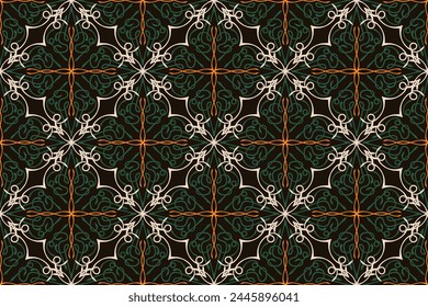 Pattern with floral and geometric elements. Intersecting curved and straight bold stripes forming abstract floral ornament. Vector background for design. Seamless Decorative lattice for louver.