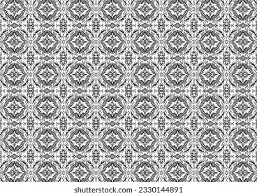 Pattern Floral and Geometric Elements. Seamless Floral Ethnic Pattern. Arabic Indian Motifs Abstract Floral Ornament Thin Line. Vector Wallpaper Background Fabric Paper Black and White Graphic Design
