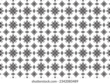 Pattern Floral and Geometric Elements. Seamless Floral Ethnic Pattern. Arabic Indian Motifs Abstract Floral Ornament Thin Line. Vector Wallpaper Background Fabric Paper Black and White Graphic Design