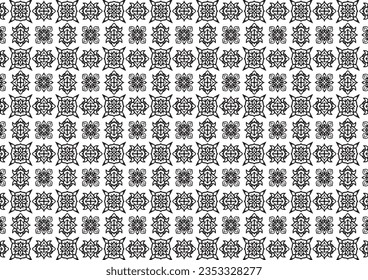 Patrón de elementos florales y geométricos. Patrón Etnico Floral Sin Marea. Motivos Árabes Indios Resumen Ornamento Floral Línea Delgada. Papel de fondo de pantalla Vector Diseño gráfico en blanco y negro