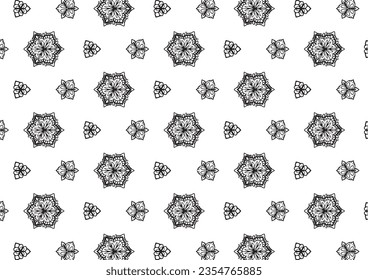 Pattern Floral and Geometric Elements. Seamless Floral Ethnic Pattern. Arabic Indian Motifs Abstract Floral Ornament Thin Line. Vector Wallpaper Background Fabric Paper Black and White Graphic Design