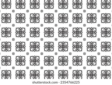 Muster für Blumen und geometrische Elemente. Nahtlose florale Ethnische Muster. Arabische indische Motive Abstrakte Blumen-Ornament Thin Line. Vektorhintergrund - Stoffdesign in Schwarz-Weiß-Grafik