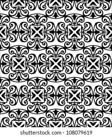 Pattern with floral and geometrical ornament. Vector illustration.